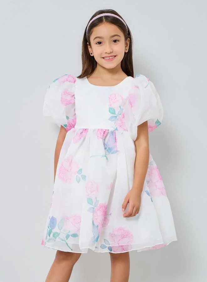 تايك تو فستان بطبعة زهور وأكمام منفوخة